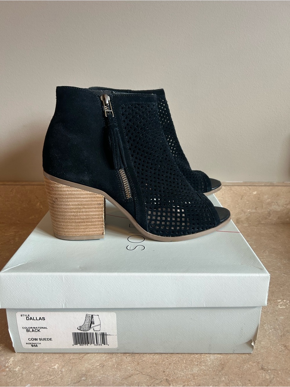 Some Society Black Suede Peep-Toe Booties with Block Heel 9